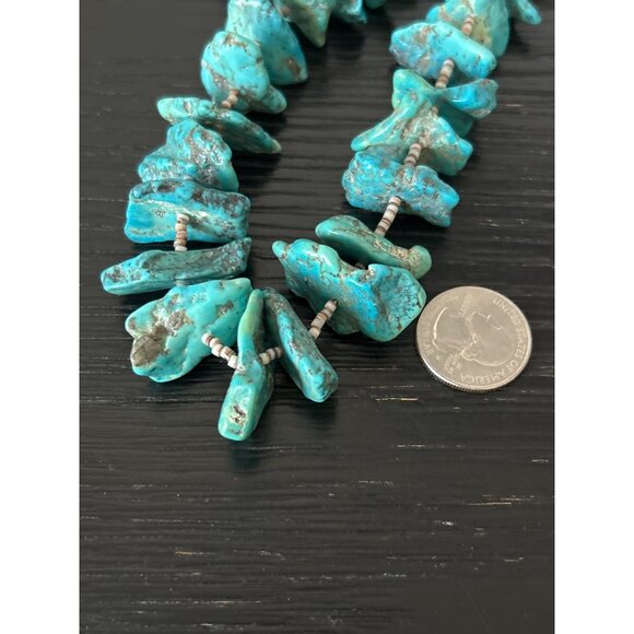 VTG Artisan Large Turquoise Nugget Necklace Heishi/Shell Spacers Hook Clasp 31" - Picture 8 of 10